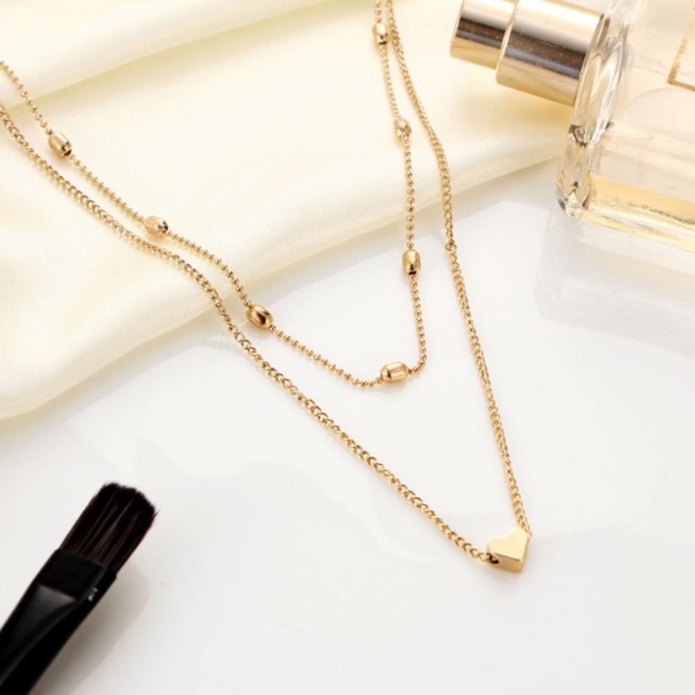 2 Layer Heart Necklace Gold Color - Picture 3 of 4